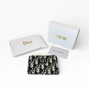 Dior 30 Montaigne Wallet Blue Dior Oblique Chambray And Light Biscuit Calfskin